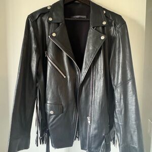 Zeynep Arcay Black Leather Jacket with Fringe